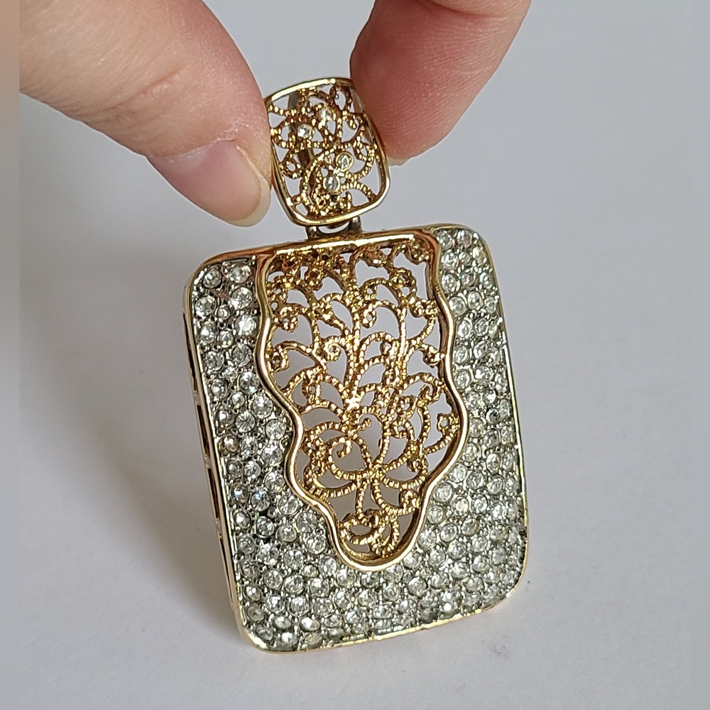 Vintage Fifth Avenue Collection Chunky Gold Rhinestone Maximalist Square Pendant